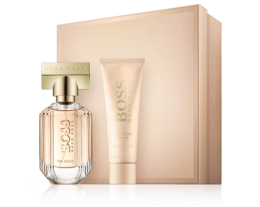 Hugo Boss The Scent For Her Eau De Parfum Woman's Gift Set Spray 30ml With Body Lotion  for Her by Hugo Boss is a Gift Set consisting of 30ml Parfum Spray and with a Body Lotion.(The Scent)